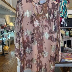 Zero Degree Celsius Womens Metallic Floral Print Long Sleeve Dress - Blush/Gold